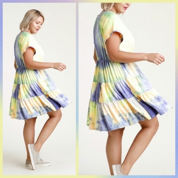 Umgee Tie Dye Brushed Textured Yard Tiered Dress - Picture 2 of 5